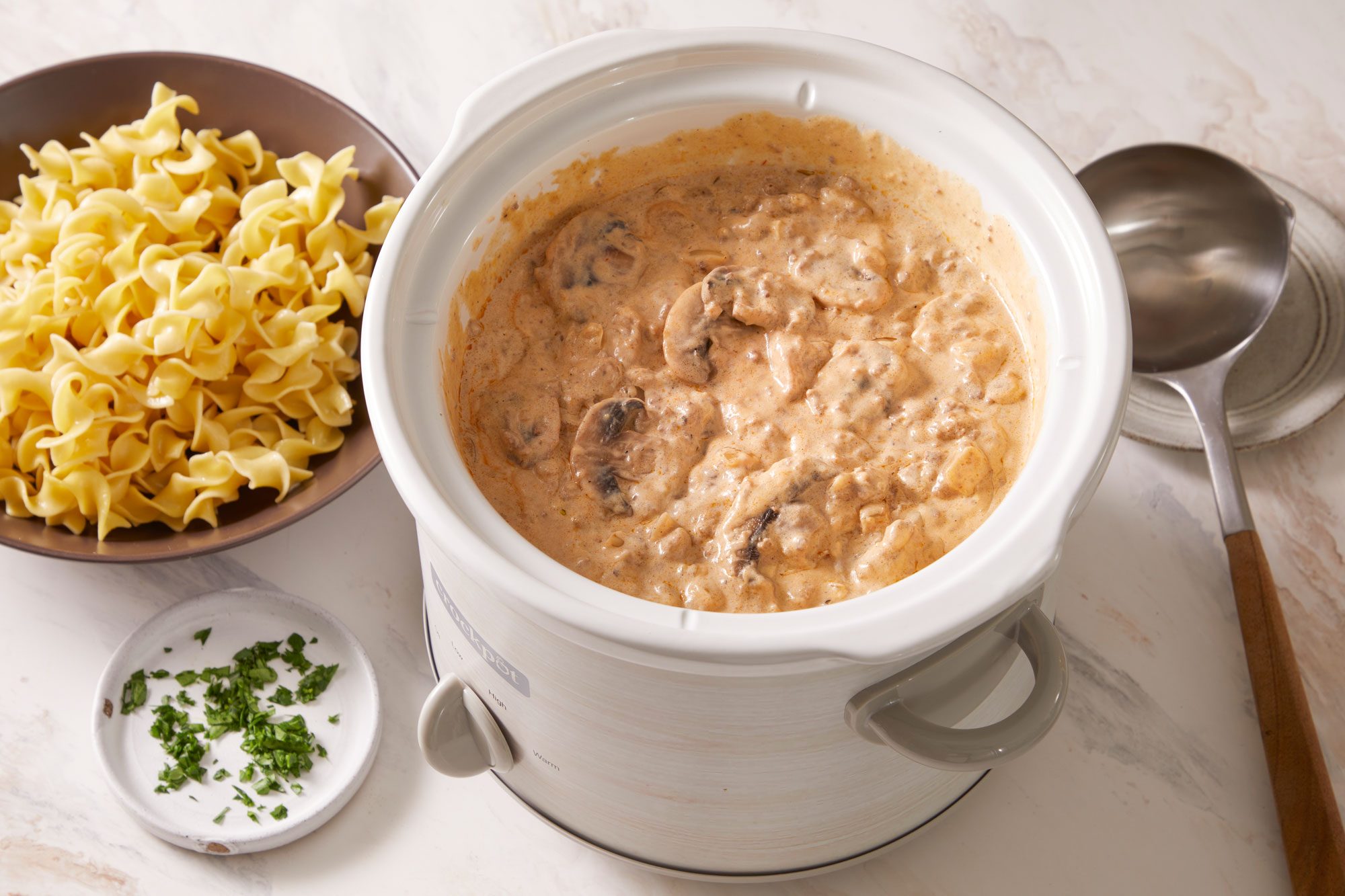 3/4 shot of Slow-Cooker Ground Beef Stroganoff