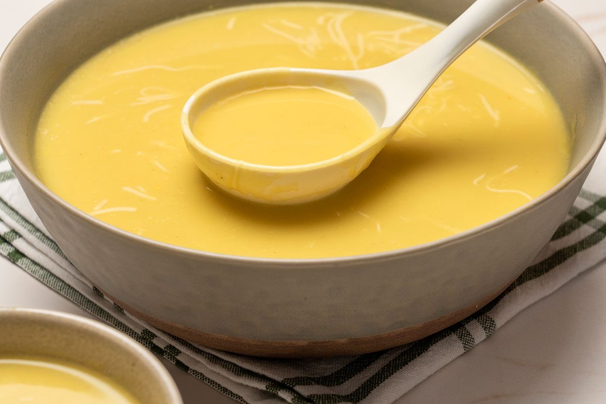3/4 shot of Yellow Squash Soup;