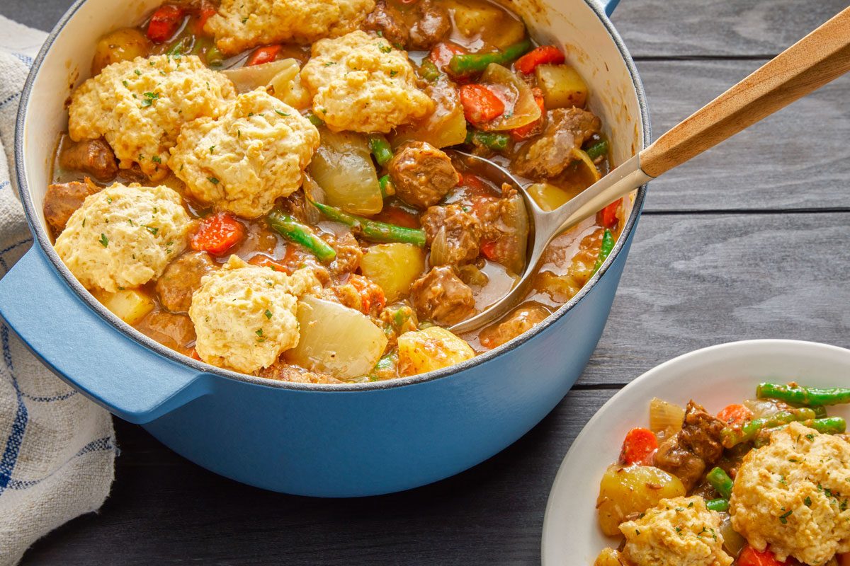 3/4th shot of beef and biscuit stew