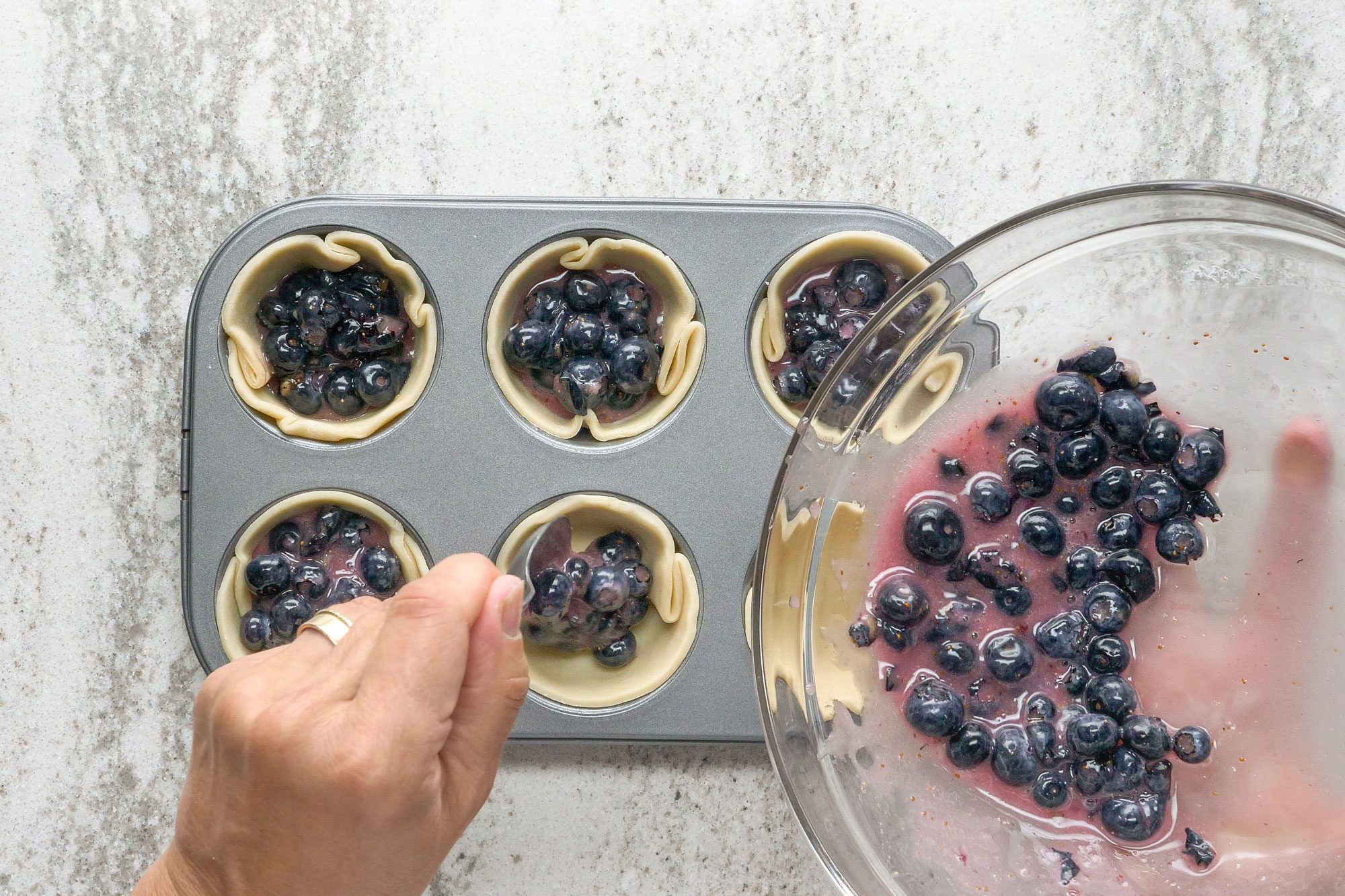 Evenly spoon in blueberry mixture