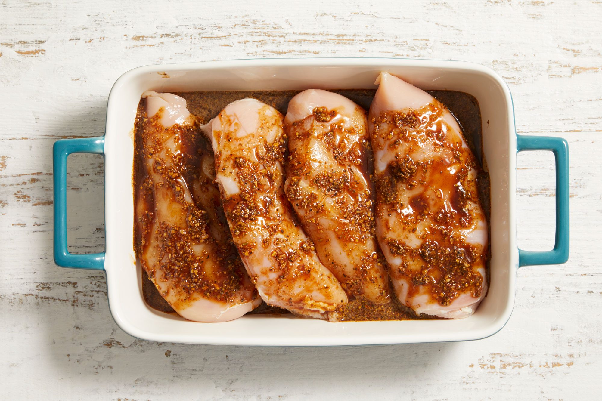 add chicken and marinate with fajita mix