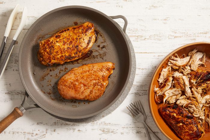 In a large skillet, cook chicken in oil until no longer pink