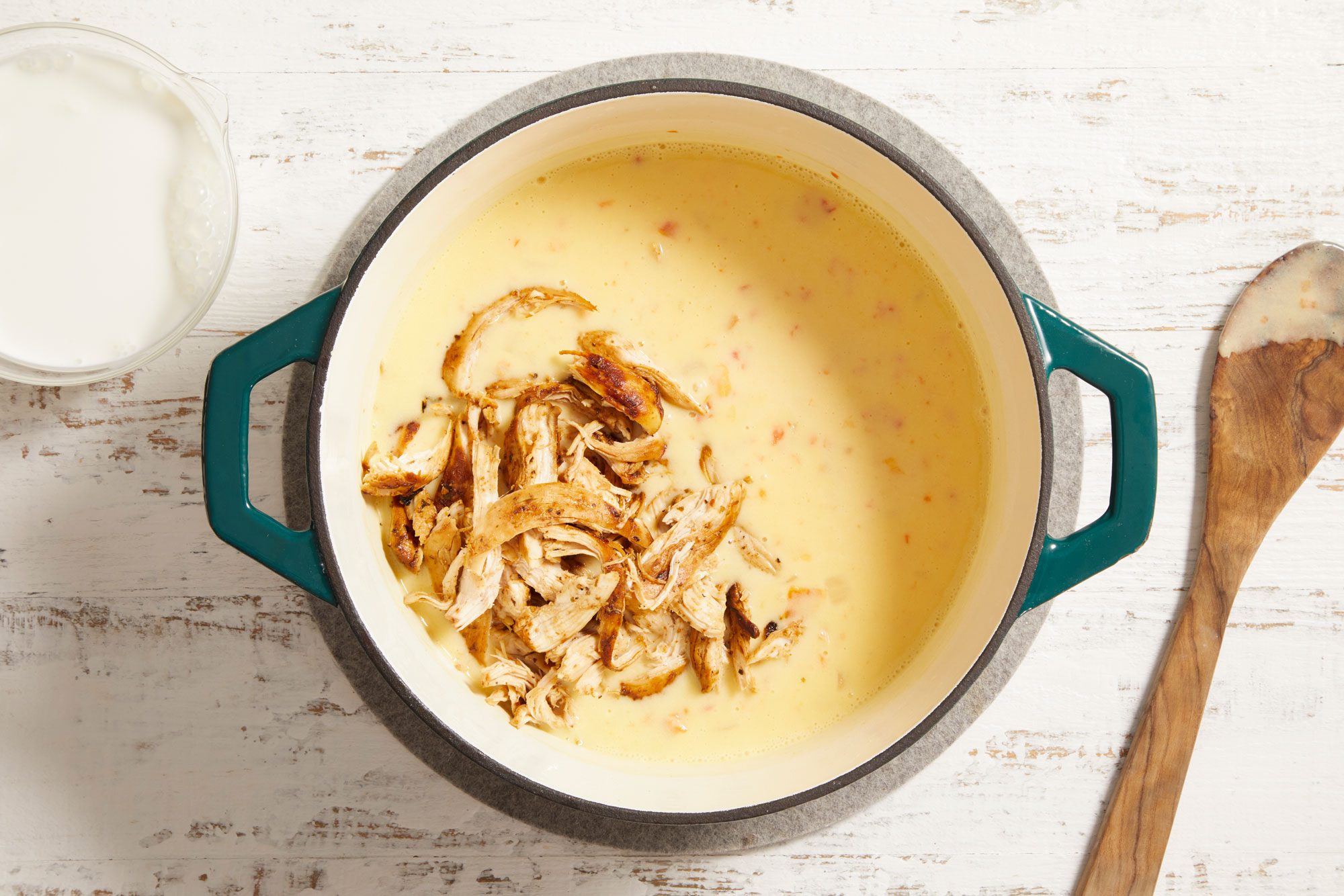 Stir in cream and reserved chicken