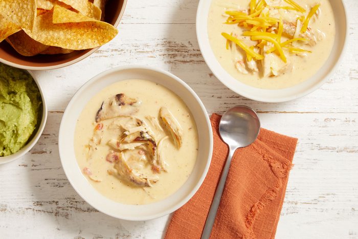 Overhead shot of Cheesy Tortilla Soup