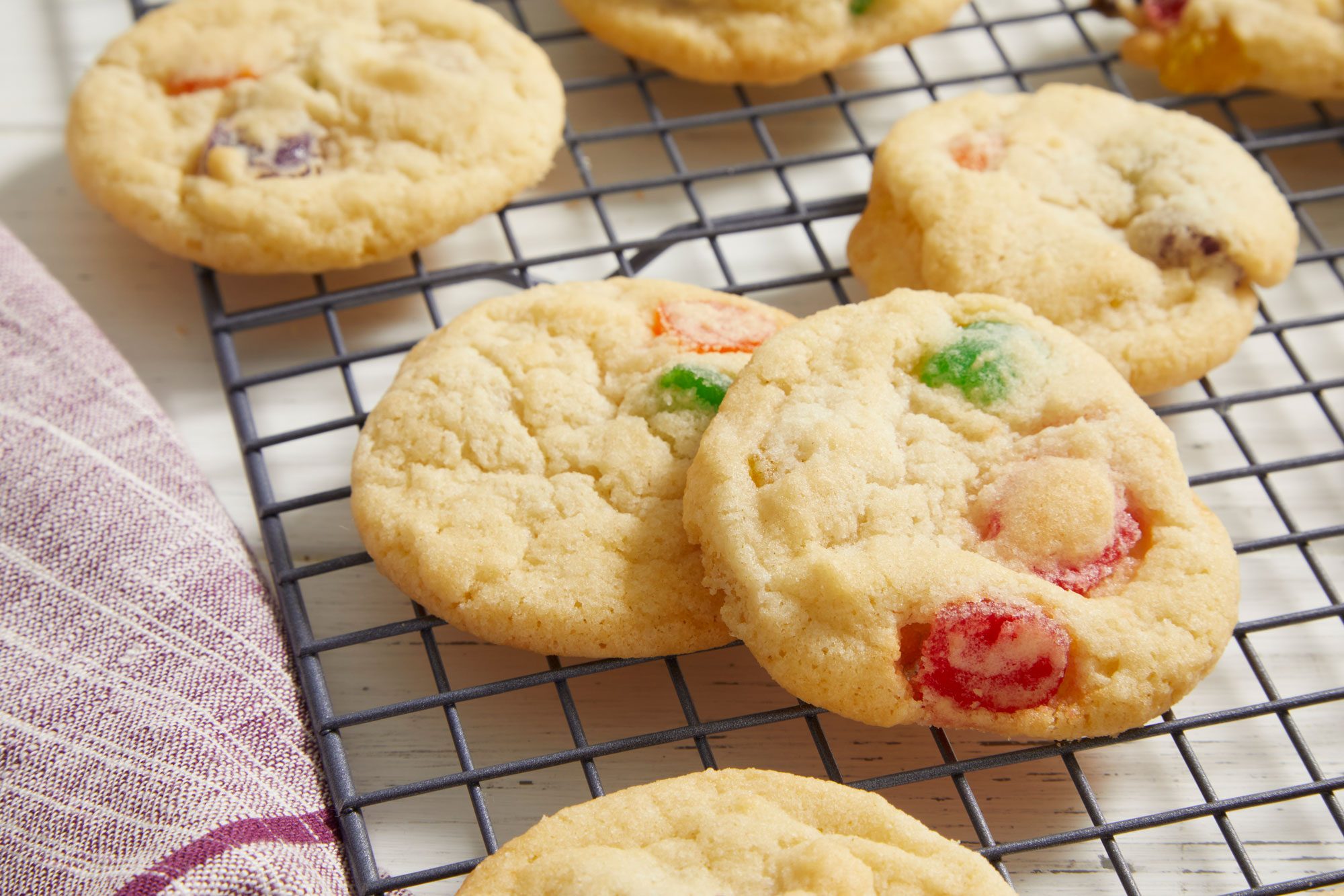 Close up shot of Gumdrop Cookies on a wired rack