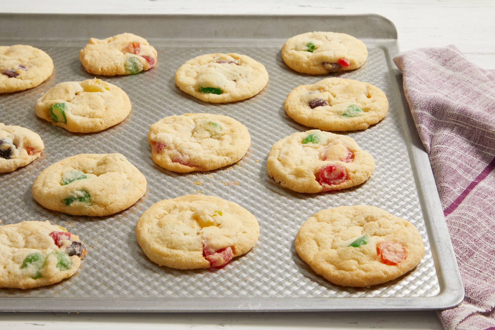 3/4 shot of Gumdrop Cookies on a wired rack