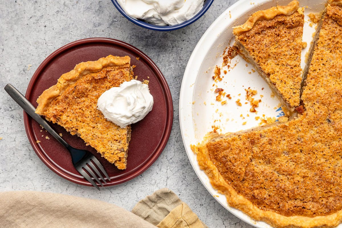 Pecan Chess Pie is baked and ready and serve it with whipped cream