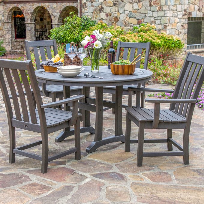 Vineyard 5 Piece Round Dining Set With Trestle Legs Via Polywood.com