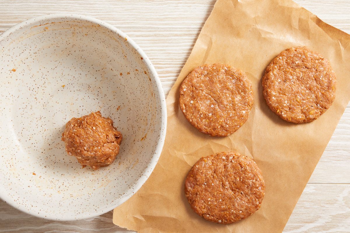 spice and turkey mixture shaped into half inch thick patties