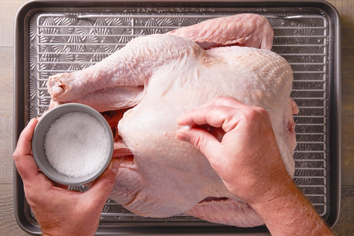 salt being sprinkled on turkey
