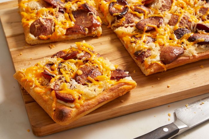 Close up shot of German Oktoberfest Pizza