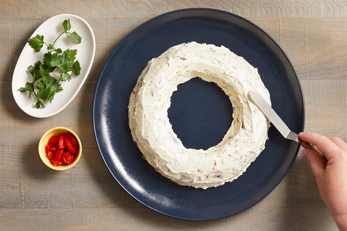Smooth cream cheese mixture, forming a wreath.