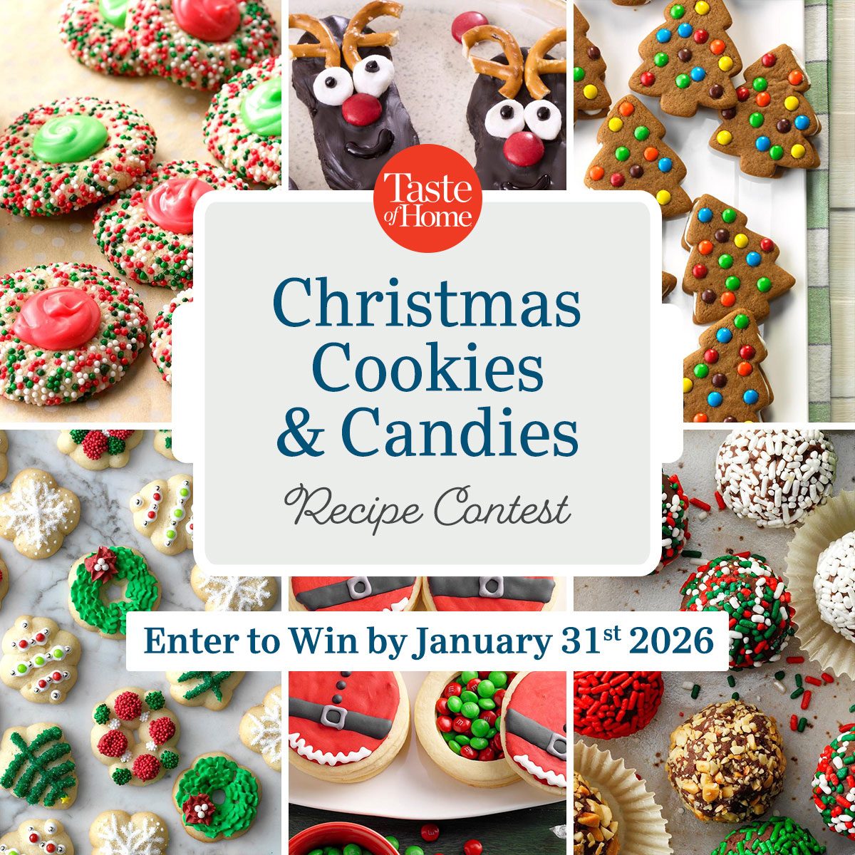 'christmas Cookies & Candies' Recipe Contest Announcement Collage with images of christmas cookies and candies.
