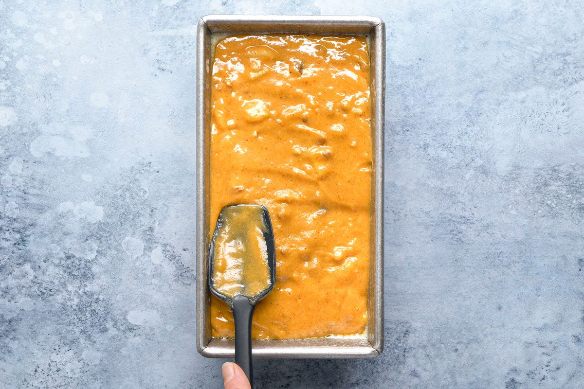batter in a greased 9x5-inch loaf pan