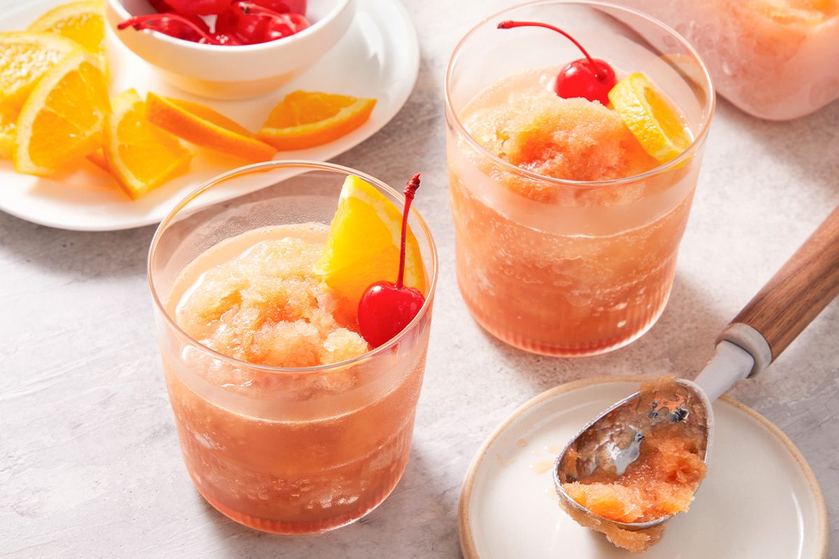 3/4 shot of Frozen Brandy Old-Fashioned