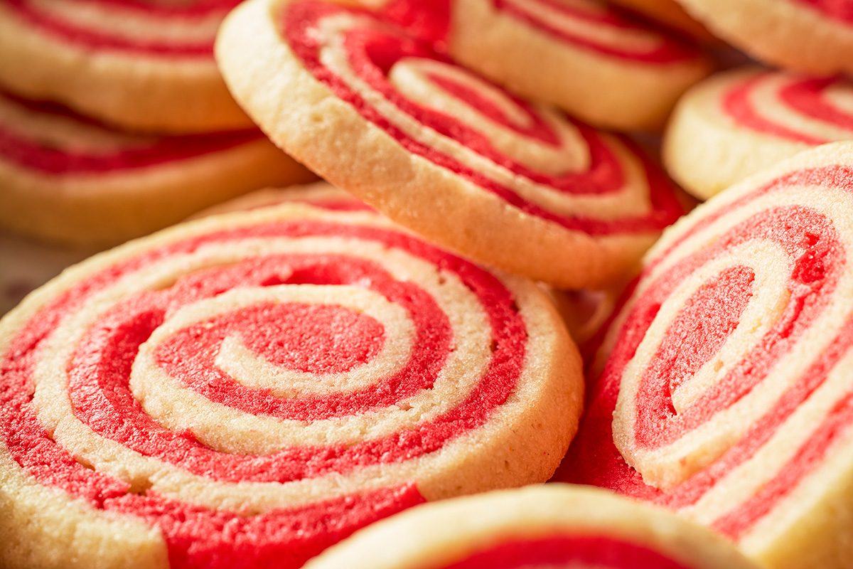 Closeup of overlapping peppermint pinwheels
