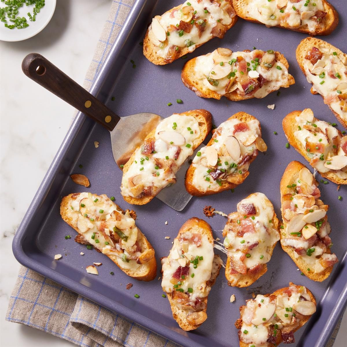 Almond Bacon Cheese Crostini