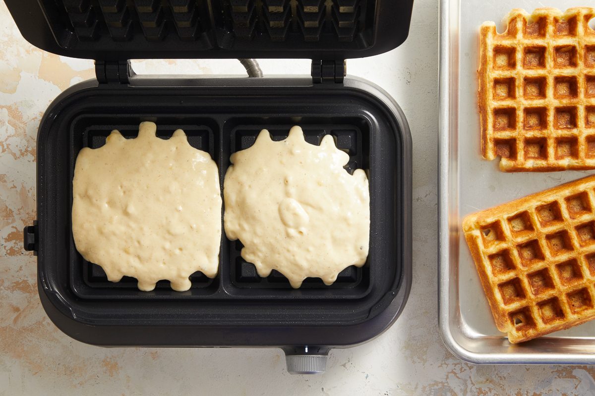 batter in waffle maker