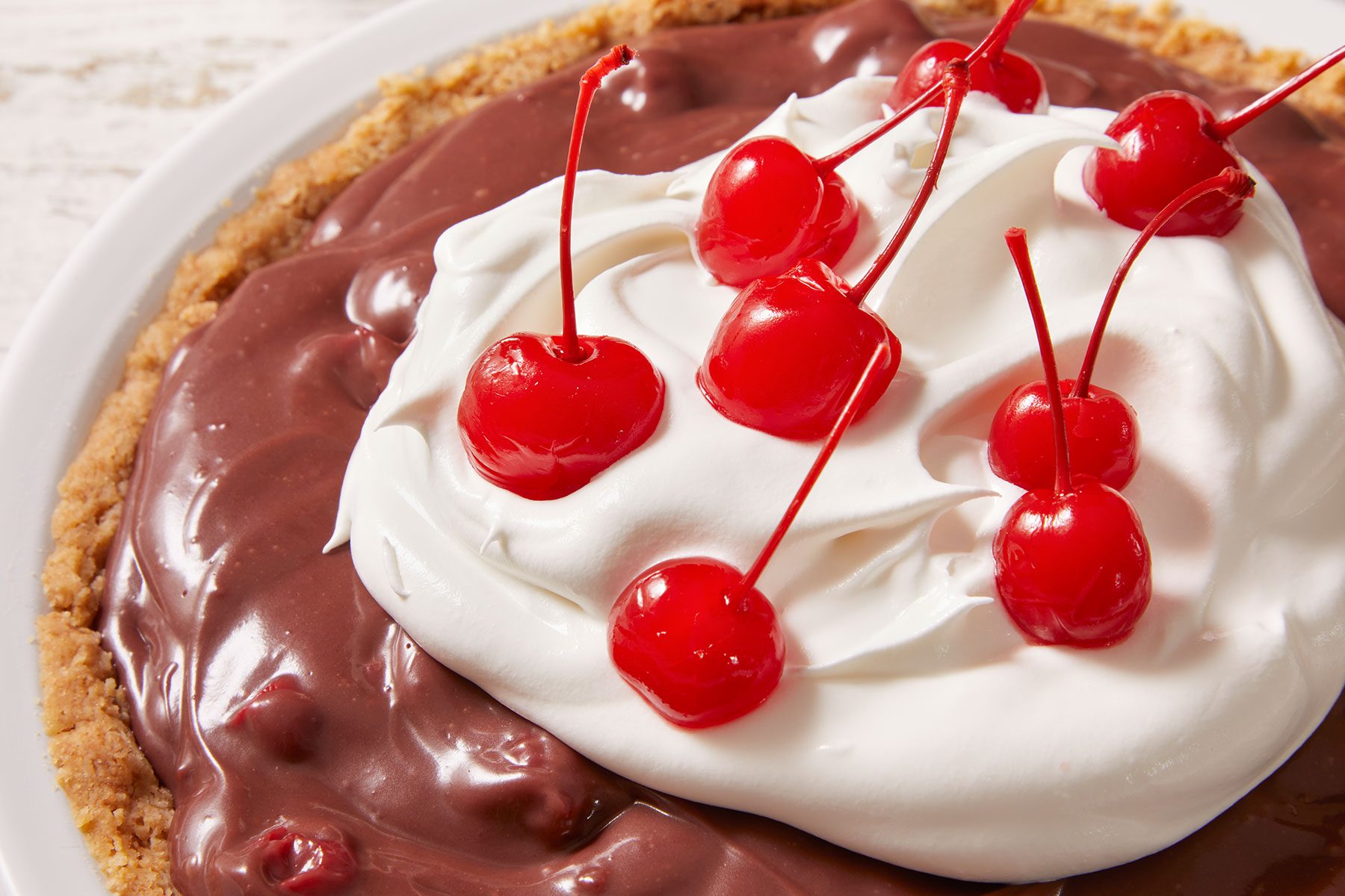 Close up shot of a chocolate Cherry Pie.