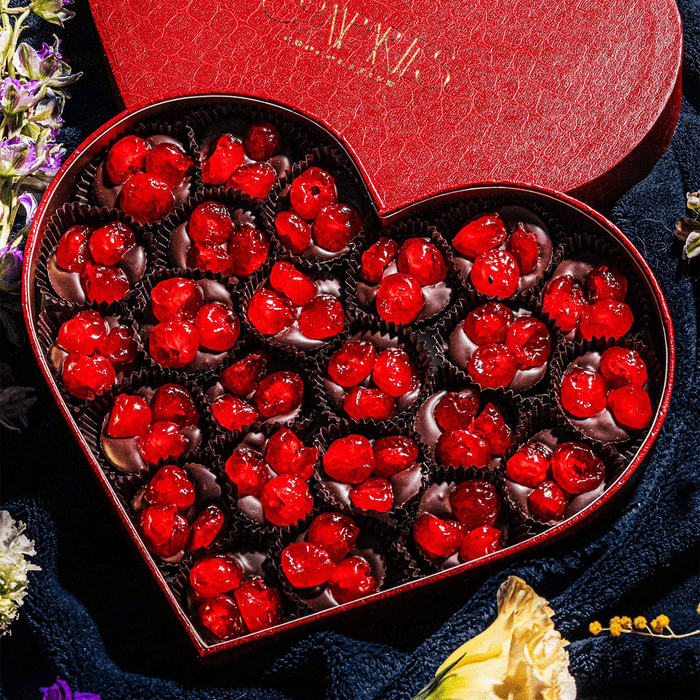 Compartes Chocolate Cherries Heart Gift Box Via Compartes.com