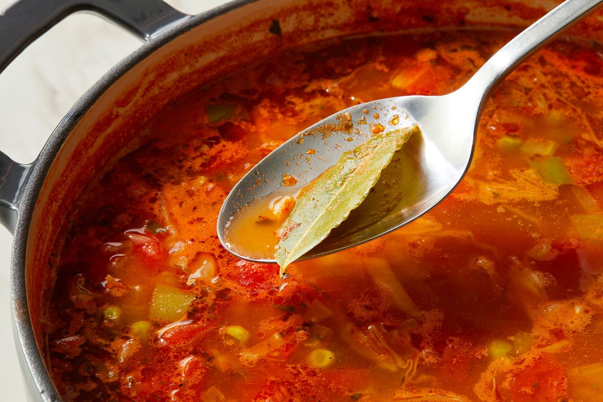 removing bay leaf from soup