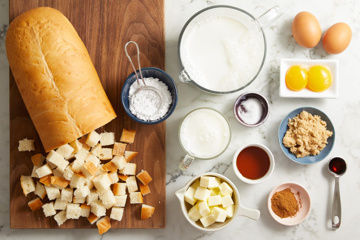 milk, butter, maple syrup, eggs, cinnamon, vanilla extract, salt, French bread, brown sugar and confectioner's sugar