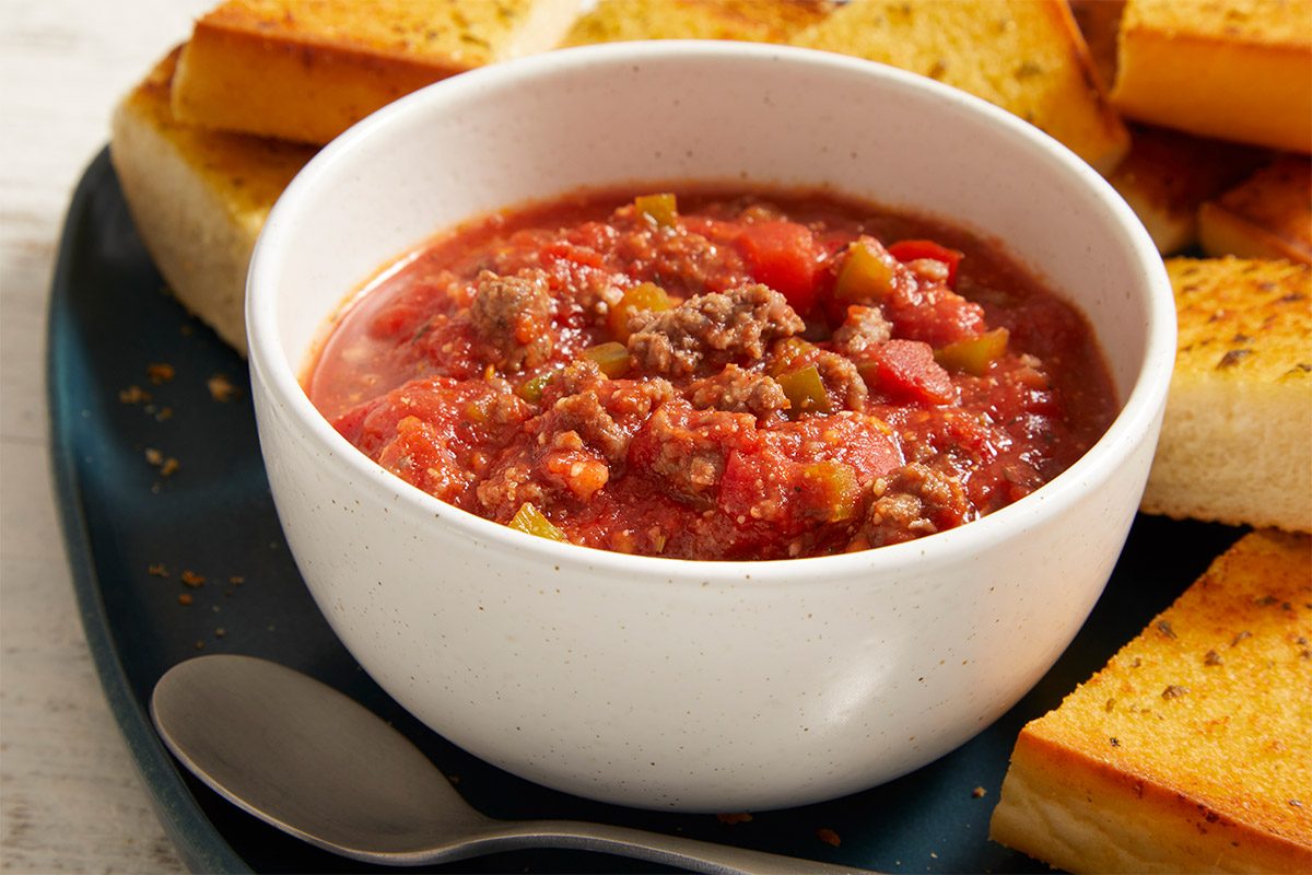 3/4 shot of Slow-Cooker Pizza Dip;