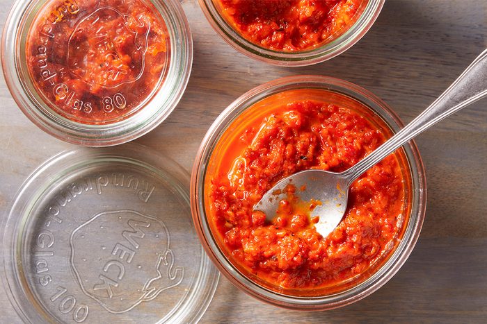 Overhead shot of Roasted Red Pepper Spread