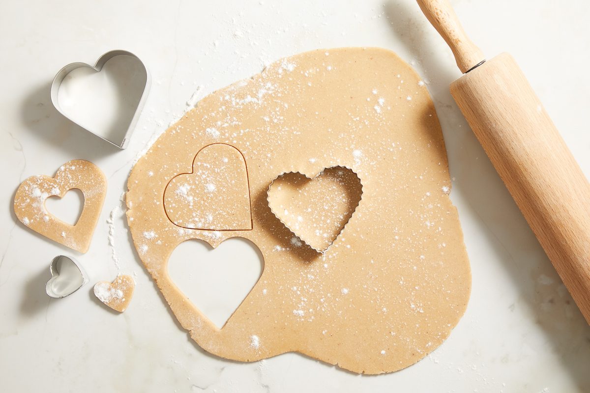 Cutting the dough into hearts