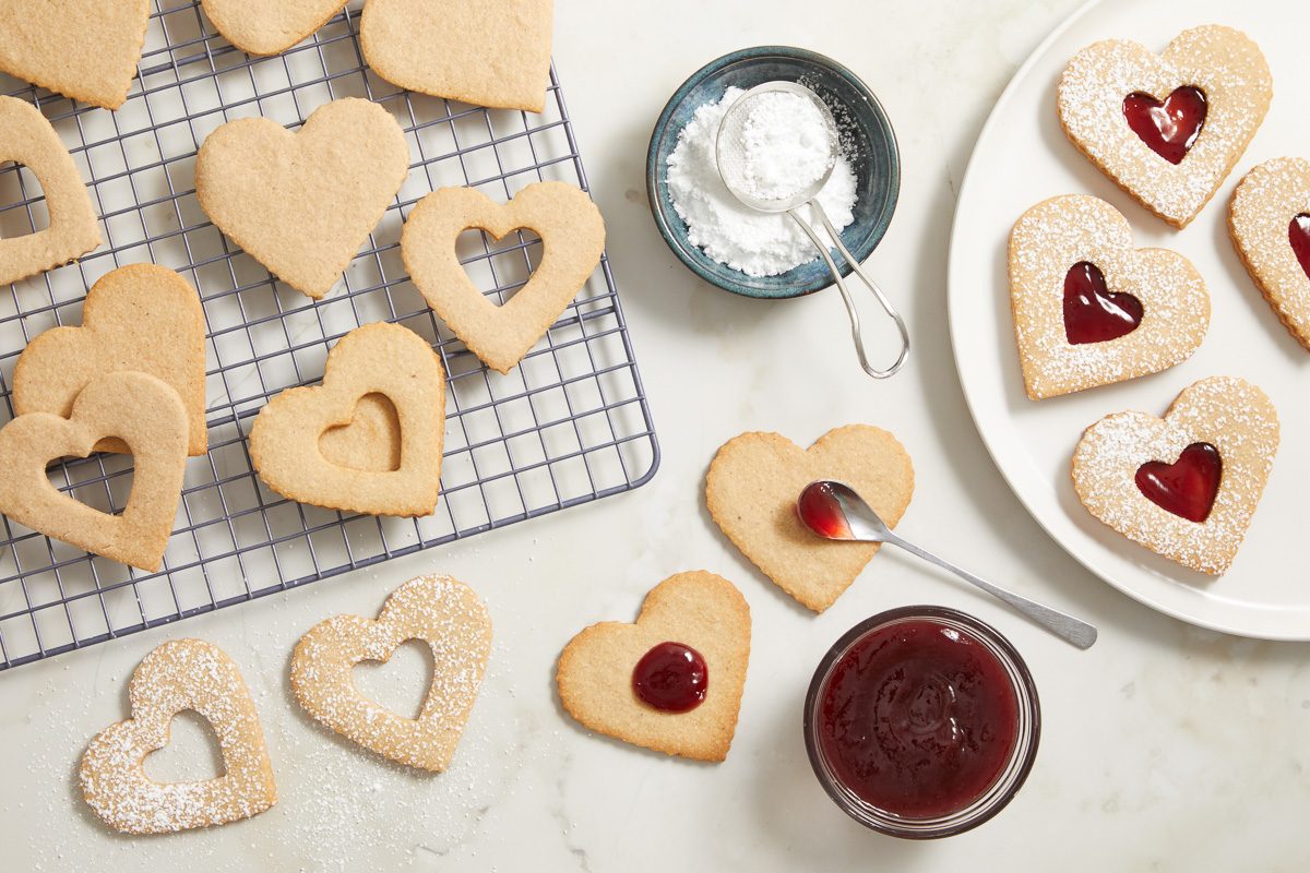 assembling linzer heart-shaped cookies